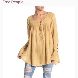 We the Free People Woven Frayed Edge Yellow Henley XS